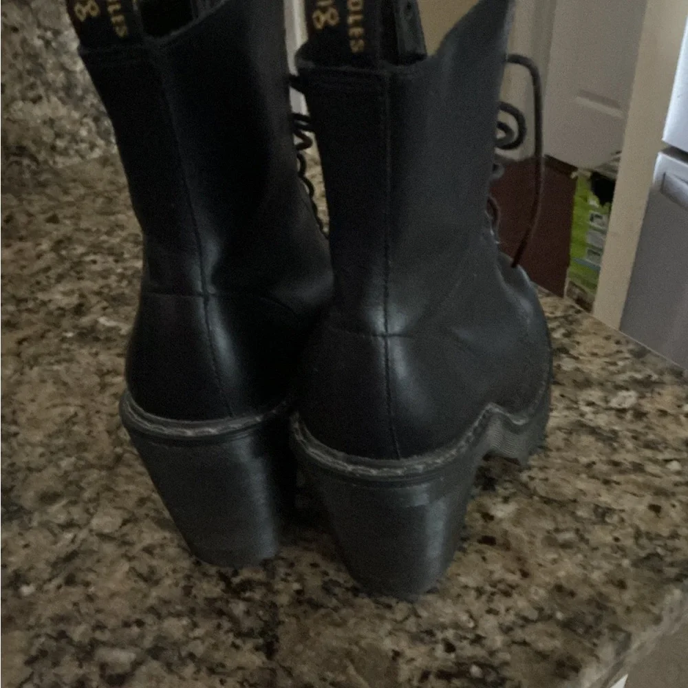 Dr. Martens Women's Black with Burgundy Toe Lace-Up Chunky Heel Boots - Picture 3 of 7